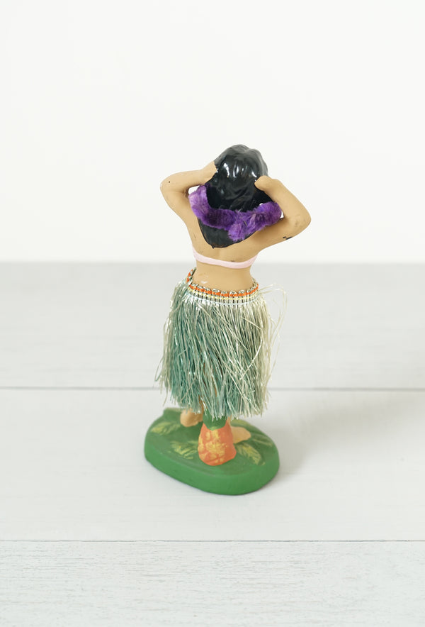 Vintage 1950s Hula Girl Bobble Dancer With Purple Lei