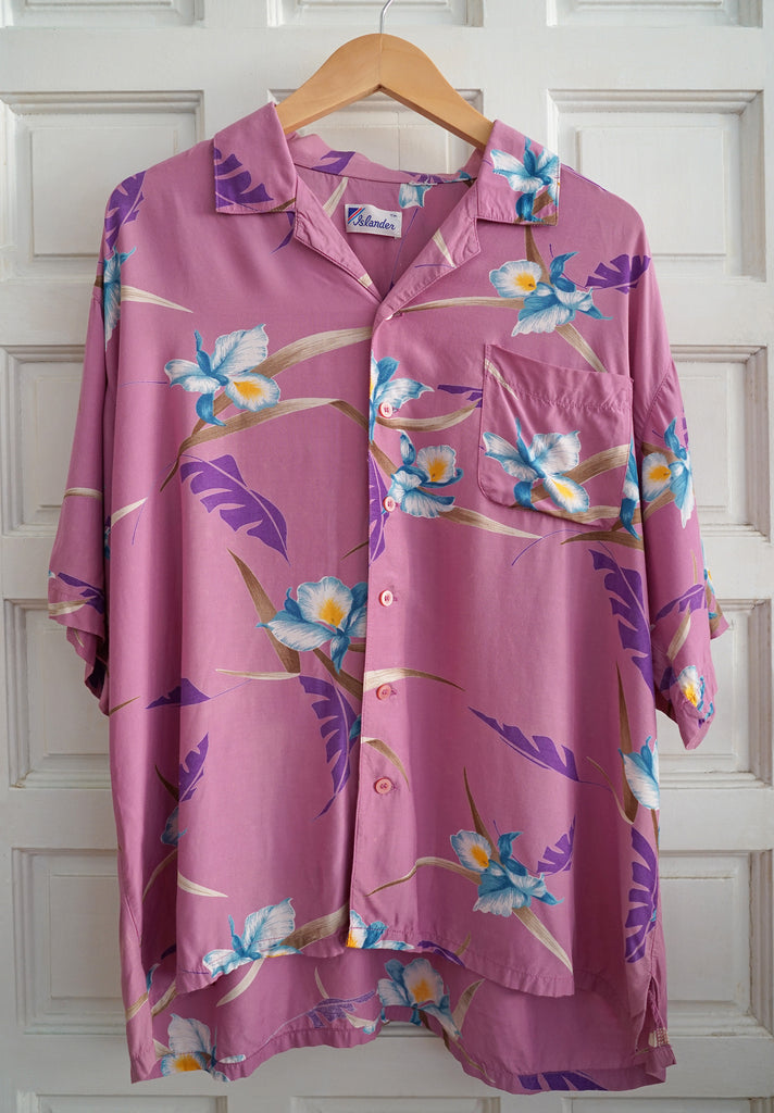 Vintage 1980s Islander Purple Aloha Button-Up Shirt