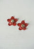 Vintage Red Carved Wood Plumeria Flower Screw-Back Earrings