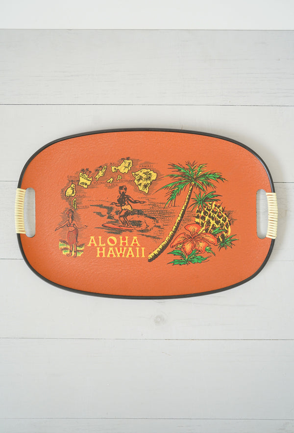 Vintage 1960s Large Red Tilso Hawaii Serving Tray With Aloha Drawings