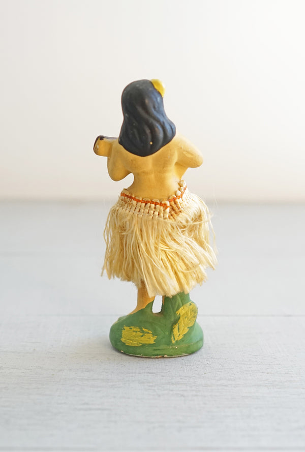 Small Vintage Ceramic Hula Bobble Dancer With Hawaiian Instrument