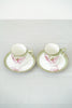 Set of 2 Antique RS Germany Green and Pink Iris Tea Cup and Saucer Set - Gold Trim