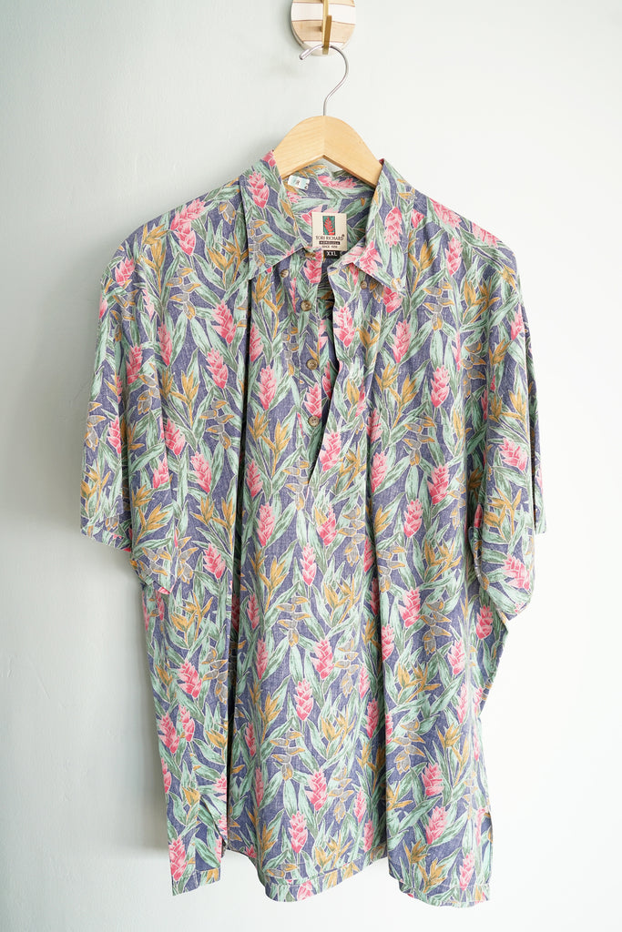 Vintage Tori Richard Honolulu Birds of Paradise Men's XXL Hawaiian Button-Neck Shirt