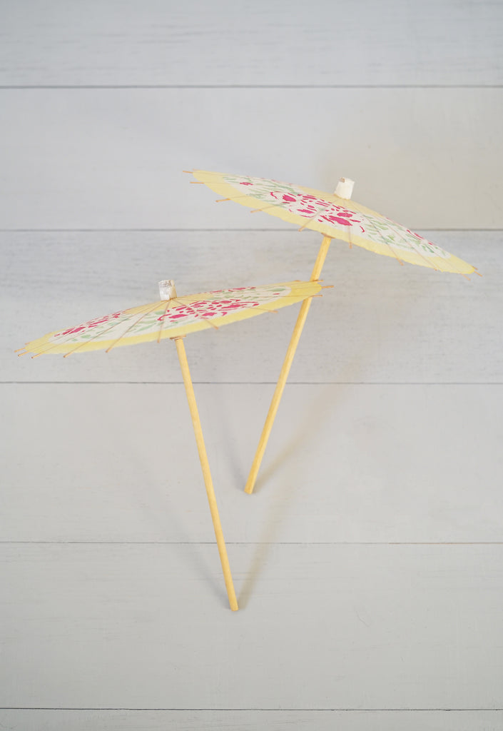 Large Mini Vintage Yellow Japanese Flowers Folding Paper and Wood Party Decor Umbrella