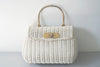 Vintage White Wicker Purse With Brass Bamboo Handle