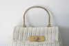 Vintage White Wicker Purse With Brass Bamboo Handle